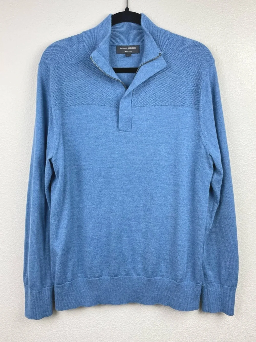 Banana Republic Factory Men's Large Blue Half-Zip Sweater Merino Wool Knit Golf